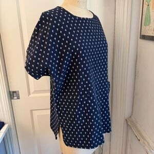 Kiriko Japanese indigo kasuri tunic with pockets and button back